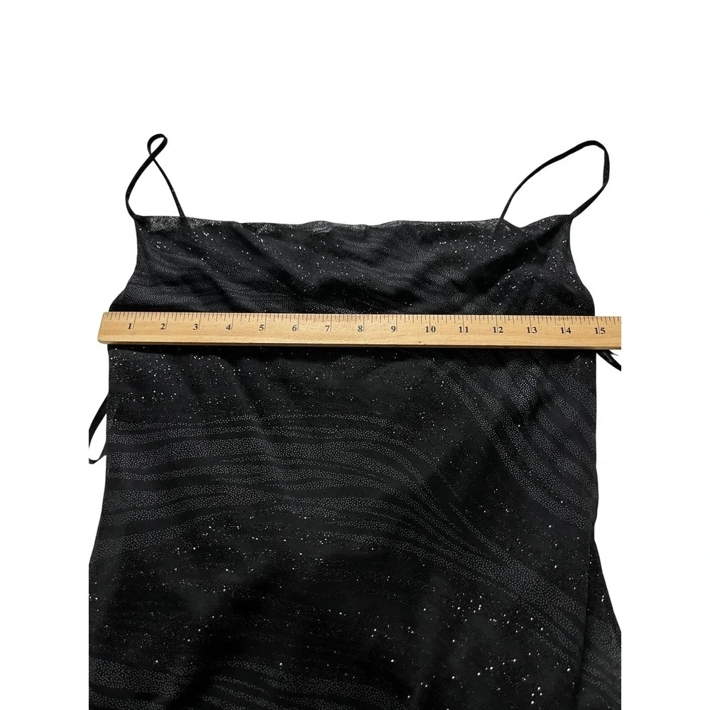VTG FOREVER 21 Black Sparkle Cowl Neck Midi Dress Assymetric Hem S‎ Goth Y2K
